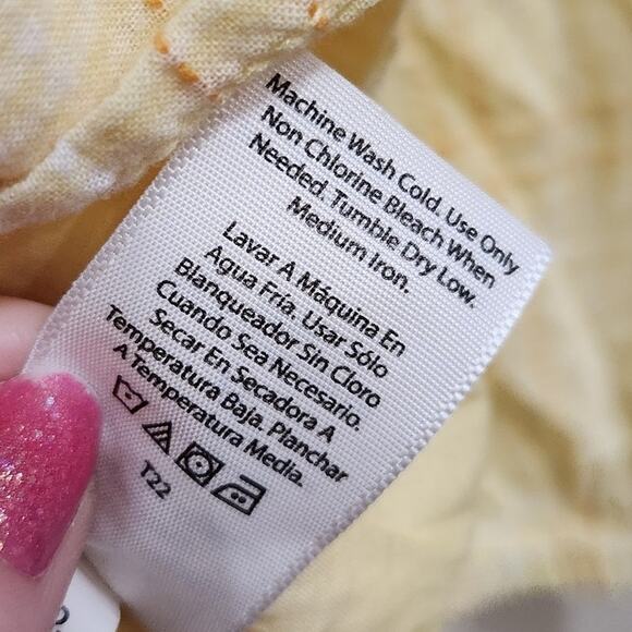 Free Assembly 3/4 Sleeve Square Neck Top Peplum Hem Cadmium Yellow Plaid Size XS - Picture 10 of 10